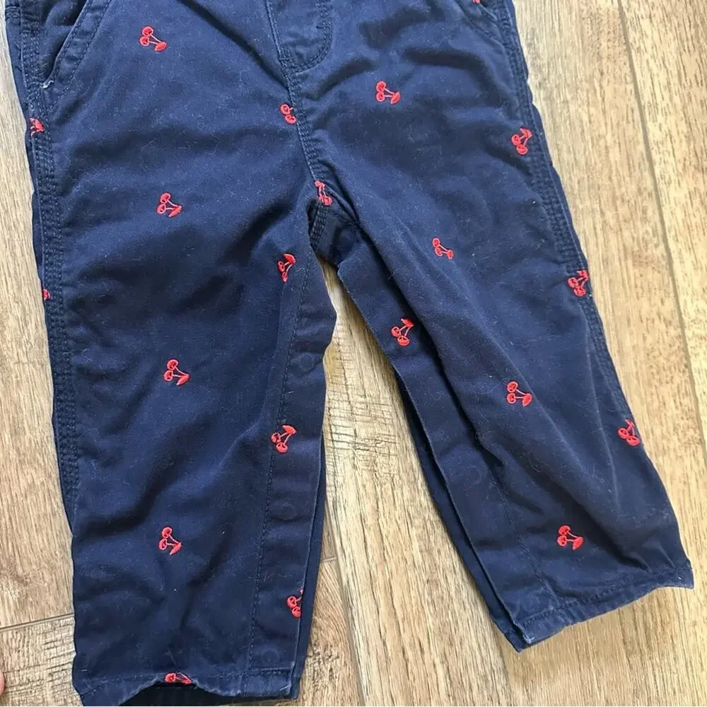 OshKosh B'gosh Overalls Navy Blue w/‎ Cherry Embroidery 🍒 Size 18m